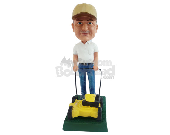 Custom Bobblehead Profetional lawn mower dong a perfect job wearing long jeans and tucked in polo shirt - Sports & Hobbies Hunting & Outdoors Personalized Bobblehead & Action Figure