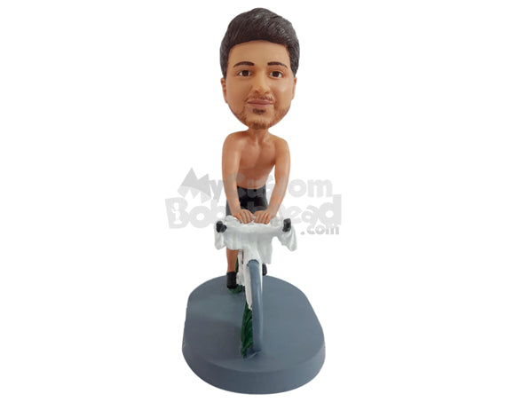 Custom Bobblehead Shirtless dude riding his bike on a hot summer day - Sports & Hobbies Cycling Personalized Bobblehead & Action Figure