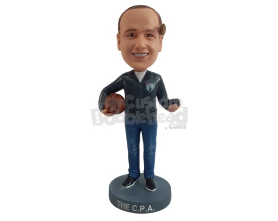 Custom Bobblehead Basketball coach making game strategies fr the team wearing a zipup jacket - Sports & Hobbies Basketball Personalized Bobblehead & Action Figure