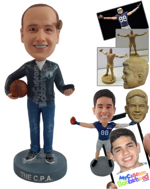 Basketball Coach Making Game Strategies for the Team Wearing a Zip-Up Jacket Personalized Bobblehead