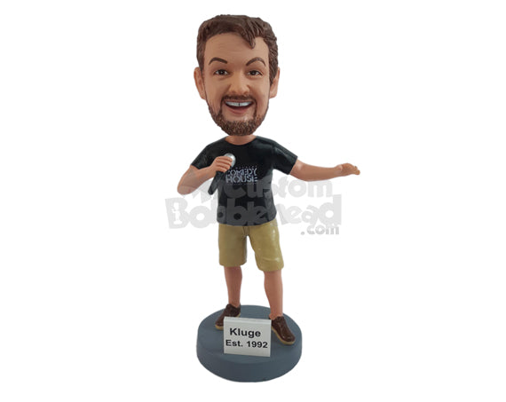 Custom Bobblehead Standup comedy dude telling jokes on the mic - Sports & Hobbies Coaching & Refereeing Personalized Bobblehead & Action Figure