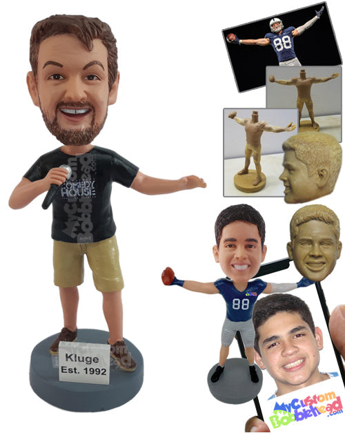 Standup comedy dude telling jokes on the mic Personalized Bobblehead