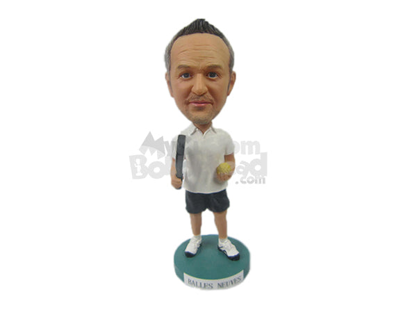 Custom Bobblehead Male Racquetball Player With Ball In Hand - Sports & Hobbies Tennis Personalized Bobblehead & Cake Topper