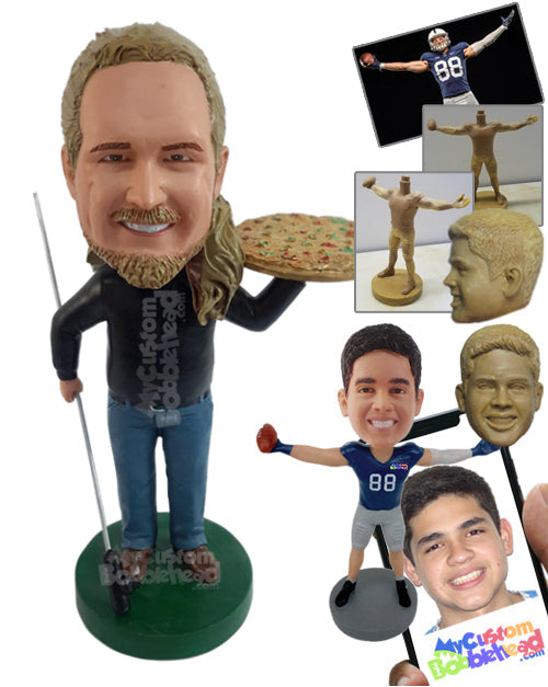 Cool Pool Master Ordering a Delicious Pizza While Playing Personalized Bobblehead