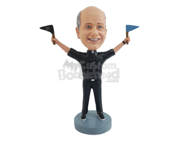 Custom Bobblehead Priest football fan chearing with arms up holding flags - Sports & Hobbies Baseball & Softball Personalized Bobblehead & Action Figure