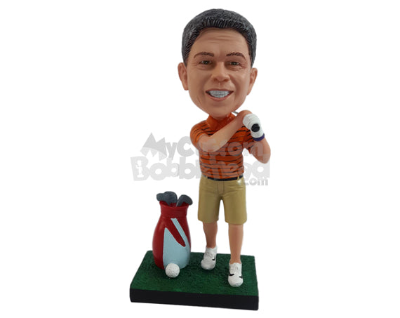 Custom Bobblehead Golfer having a good day relaxing wearing nice polo shirt and shorts - Sports & Hobbies Golfing Personalized Bobblehead & Action Figure