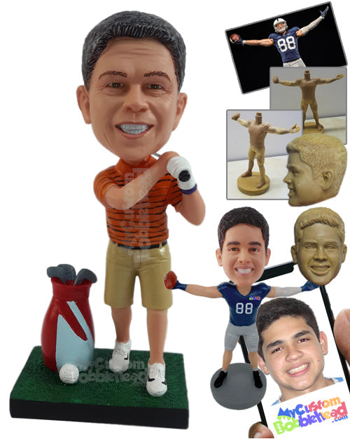 Golfer Having a Good Day Relaxing, Wearing Nice Polo Shirt and Shorts Personalized Bobblehead