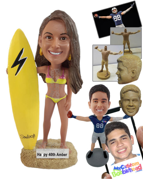 Hottie female surfer wearing a gorgeous bikini Personalized Bobblehead