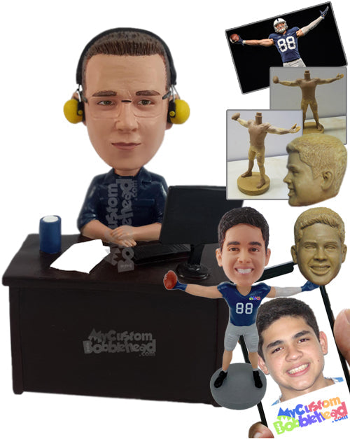 Office guy sitting on a desk, having a good coffee Personalized Bobblehead