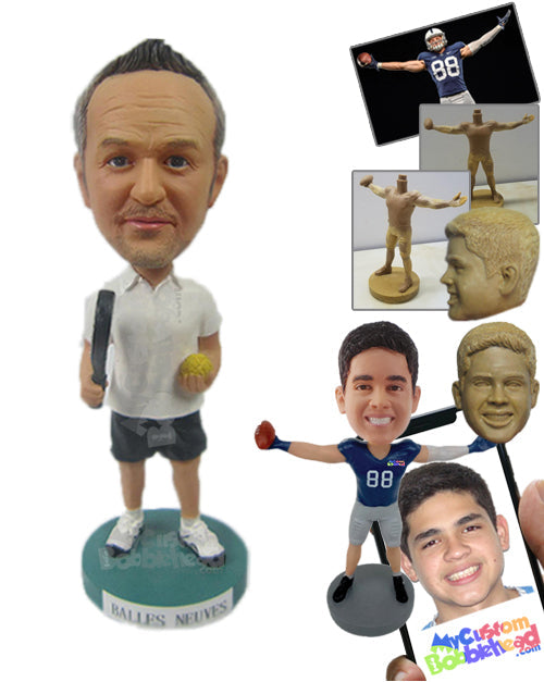 Male Racquetball Player with Ball in Hand Personalized Bobblehead