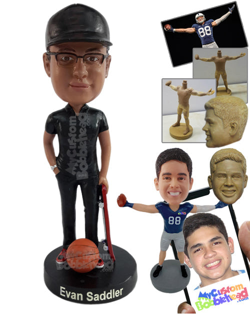 Roller skater basketball fan dude wearing a nice polo shirt, cool shoes Personalized Bobblehead