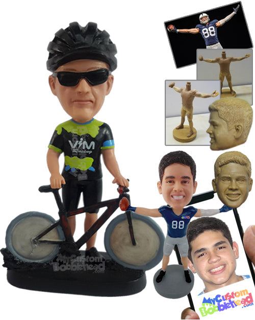 Serious cyclist confident of winning the race Personalized Bobblehead