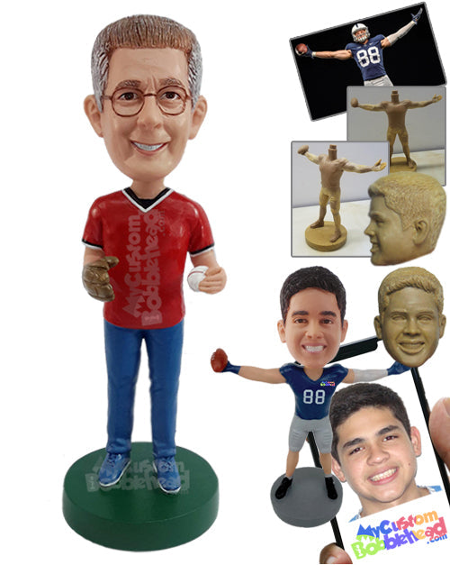 Joyous baseball fan wearing his favorite team jersey and nice shoes Personalized Bobblehead