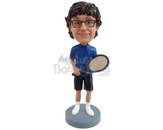 Custom Bobblehead Sporty looking tennis player wearing a t-shirt and shorts - Sports & Hobbies Tennis Personalized Bobblehead & Action Figure