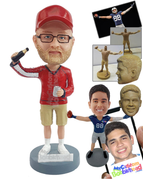 Football Fan Drinking Beers Watching His Team Personalized Bobblehead