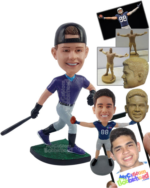 Male baseball player hitting a ball, ready to run Personalized Bobblehead