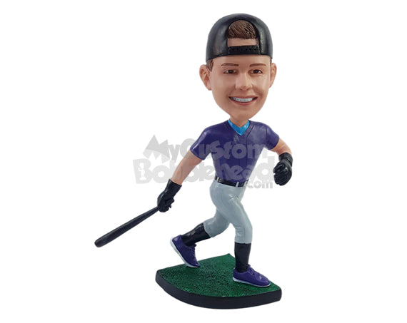 Male baseball player hitting a ball, ready to run Personalized Bobblehead