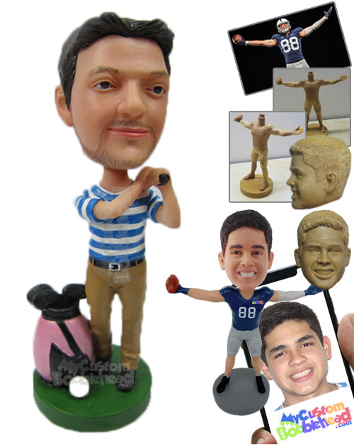 Male Golfer in Hitting Pose Looking for the Ball in the Distance Personalized Bobblehead