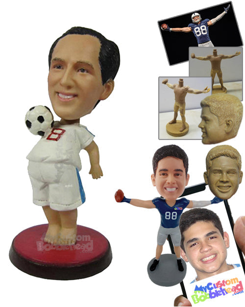 Short Male Soccer Player Trying to Control the Ball with His Chest Personalized Bobblehead