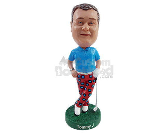 Custom Bobblehead Funny dude wearing extravagant pants ready to play golf - Sports & Hobbies Golfing Personalized Bobblehead & Action Figure