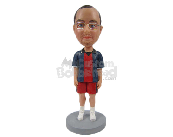 Soccer Player Wearing Sporting Attire Ready to Take on the World Personalized Bobblehead