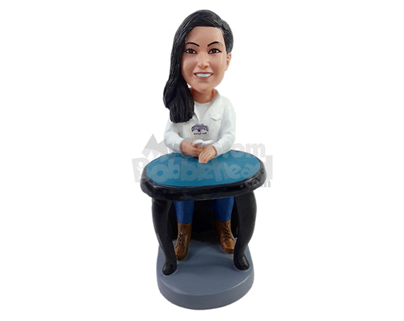 Custom Bobblehead Female poker player ready to go all-in wearing a nice hoodie - Sports & Hobbies Gambling Personalized Bobblehead & Action Figure