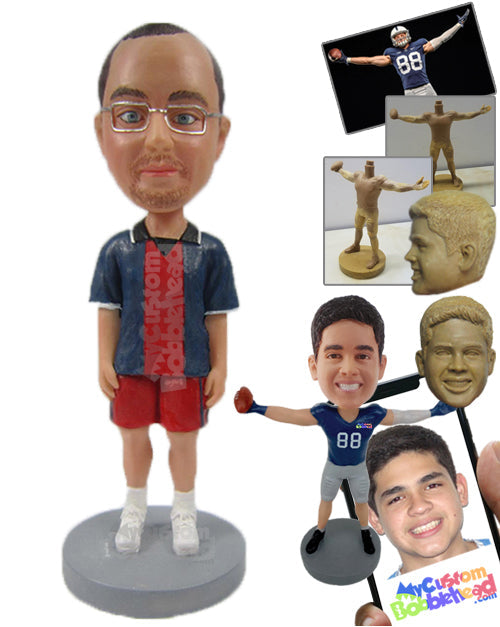 Soccer Player Wearing Sporting Attire Ready to Take on the World Personalized Bobblehead