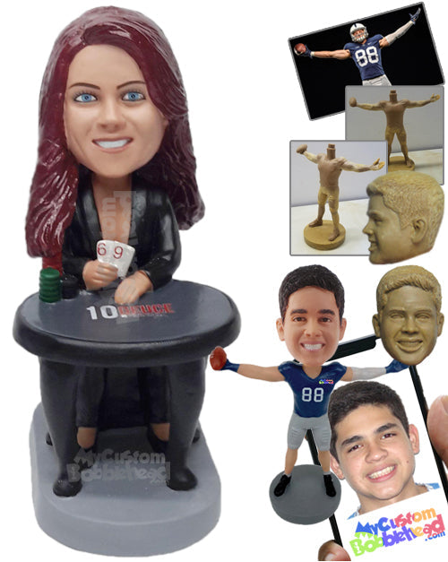 Sexy poker player woman ready to draw cards Personalized Bobblehead