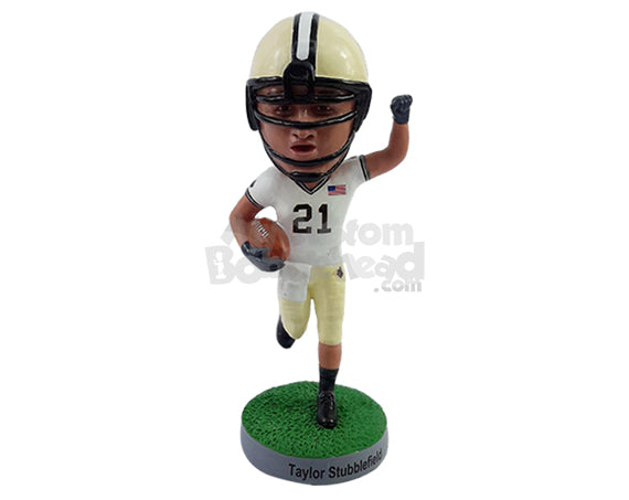 Custom Bobblehead Football player champ running with his ball on the side - Sports & Hobbies Football Personalized Bobblehead & Action Figure