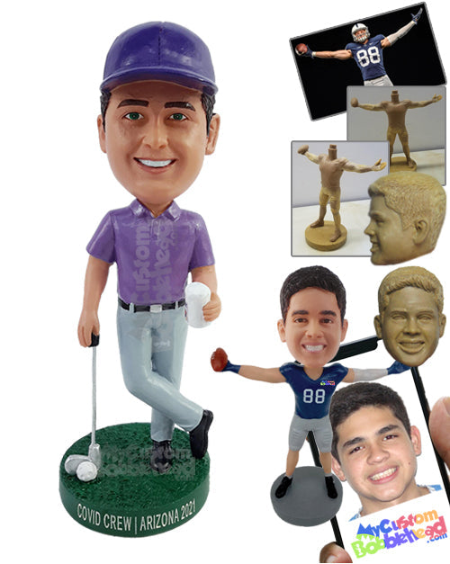 Casual Important Golfer Player Wearing Nice Polo Shirt and Pants Holding a Cup of Coffee Personalized Bobblehead