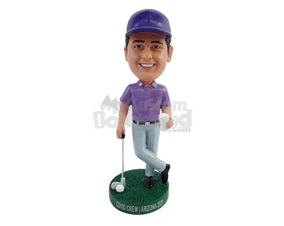 Casual Important Golfer Player Wearing Nice Polo Shirt and Pants Holding a Cup of Coffee Personalized Bobblehead