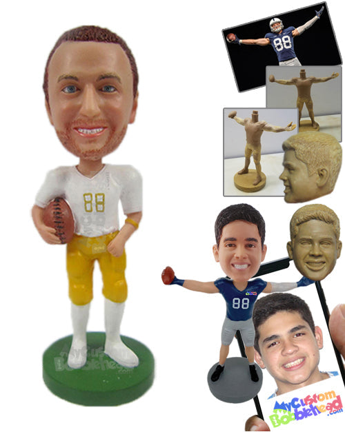 Male Football Player with a Football in Hand Will Be a Force to Stop Personalized Bobblehead