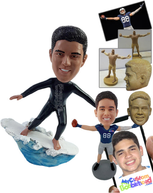 Pro surfer dude showing some cool moves on the surfboard Personalized Bobblehead