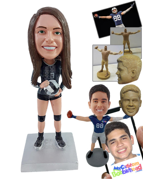 Gorgeous Volleyball Player Holding the Ball in Her Hands, Ready to Serve Personalized Bobblehead