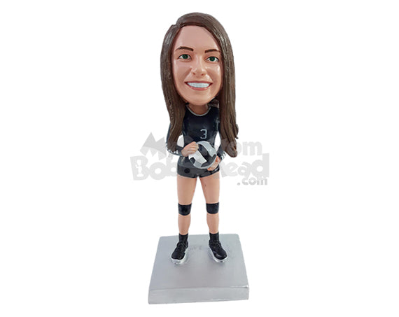 Gorgeous Volleyball Player Holding the Ball in Her Hands, Ready to Serve Personalized Bobblehead