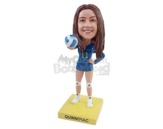 Custom Bobblehead Nice looking vollyball player handing the ball with one hand on the hip - Sports & Hobbies Volleyball Personalized Bobblehead & Action Figure