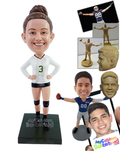 Cheerful Volleyball Player Ready to Start Game Personalized Bobblehead