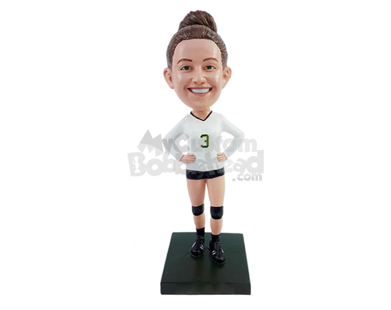 Cheerful Volleyball Player Ready to Start Game Personalized Bobblehead