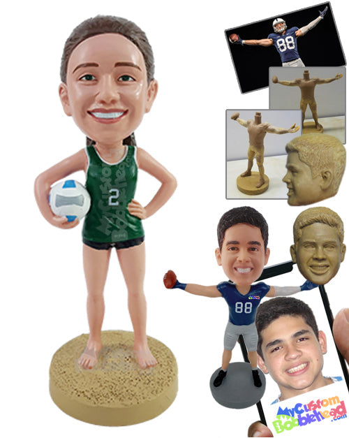 Beach Volleyball Player with Her Ball Under Her Arm Ready to Start Game Personalized Bobblehead