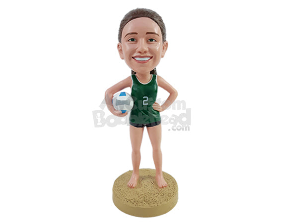 Beach Volleyball Player with Her Ball Under Her Arm Ready to Start Game Personalized Bobblehead