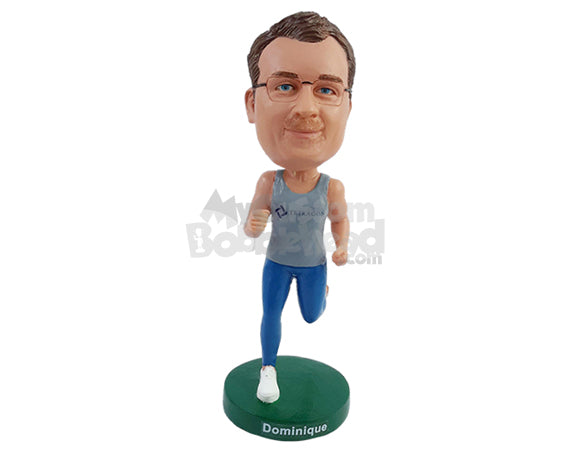 Custom Bobblehead Jovious male runner doing his daily exersize routine wearing a tank top and tights - Sports & Hobbies Running Personalized Bobblehead & Action Figure