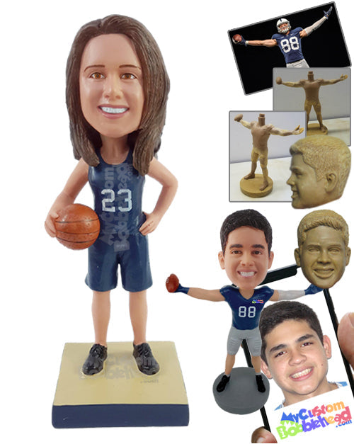 Gorgeous Female Basketball Player Holding the Ball with the Other Hand on the Hip Personalized Bobblehead