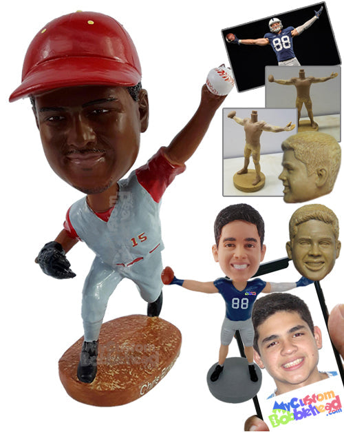 Baseball Pitcher Throwing the Ball at a Very High Speed to His Opponent Personalized Bobblehead