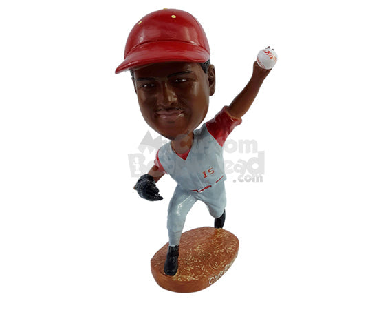 Baseball Pitcher Throwing the Ball at a Very High Speed to His Opponent Personalized Bobblehead