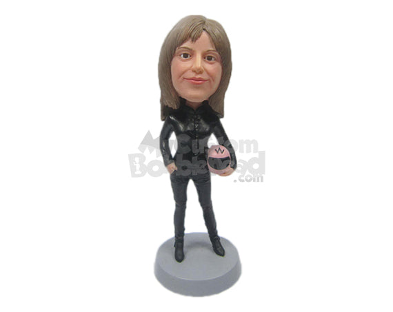 Custom Bobblehead Gorgeous Female Car Racer In Her Racing Attire - Sports & Hobbies Car Racing Personalized Bobblehead & Cake Topper