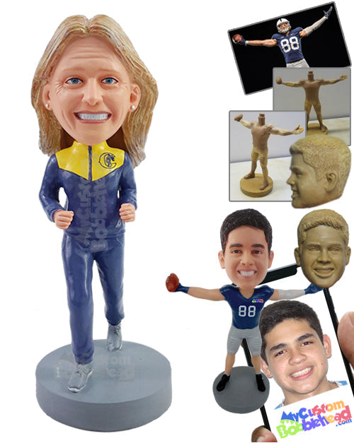 Female Runner Wearing Sweat Clothes on a Cold Day Personalized Bobblehead