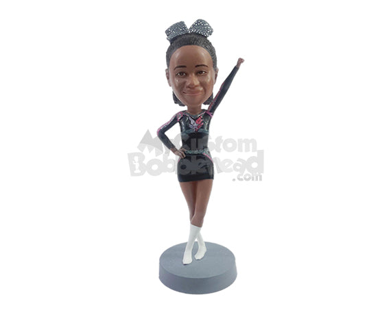 Custom Bobblehead Cheerleader wearing nice dress and socks with one arm raised and crossed legs - Sports & Hobbies Cheerleading Personalized Bobblehead & Action Figure