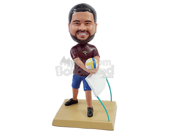 Custom Bobblehead Beach volleyball player dude hitting the ball and net wearing a t-shirt and shorts - Sports & Hobbies Volleyball Personalized Bobblehead & Action Figure