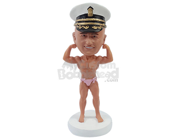 Custom Bobblehead Muscular bad boy wearing a girls thong with bows going all macho - Sports & Hobbies Weight Lifting & Body Building Personalized Bobblehead & Action Figure