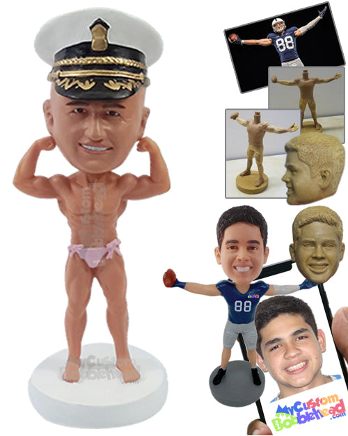 Muscular bad boy wearing a girl's thong with bows, going all macho Personalized Bobblehead